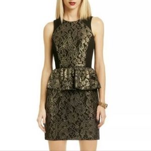 Tibi gold lace peplum dress